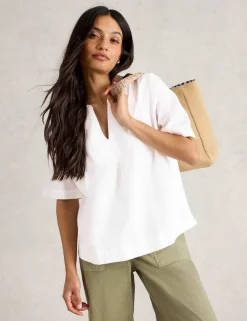Linen Blend Notch Neck Top