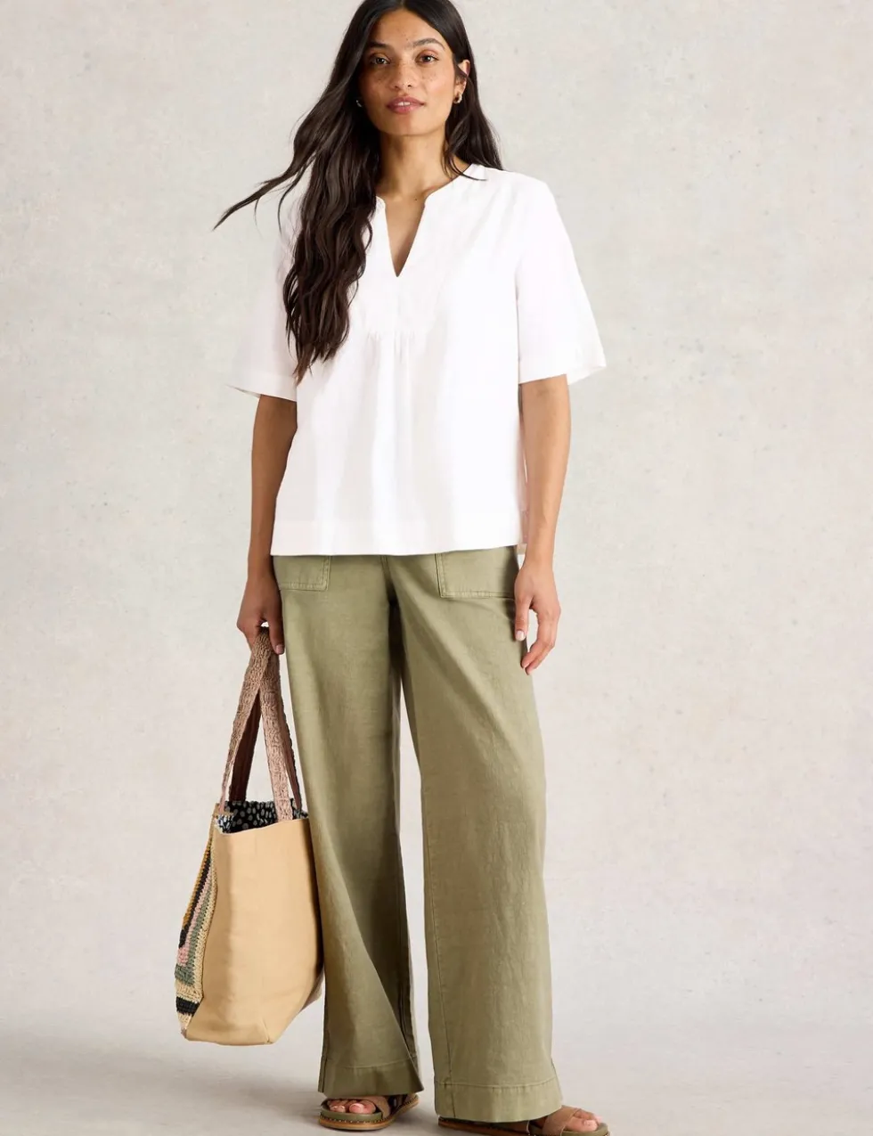 Linen Blend Notch Neck Top