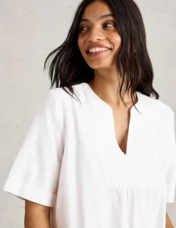 Linen Blend Notch Neck Top