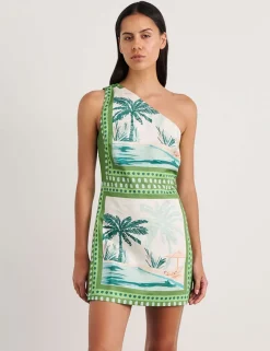 Linen Blend One Shoulder Mini Dress