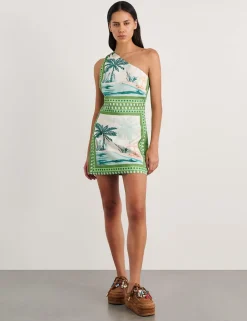Linen Blend One Shoulder Mini Dress