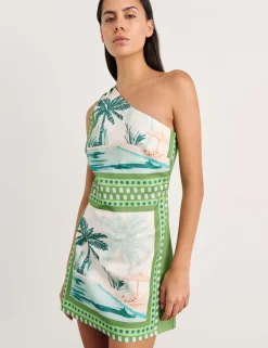 Linen Blend One Shoulder Mini Dress