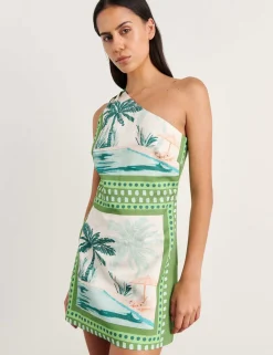 Linen Blend One Shoulder Mini Dress