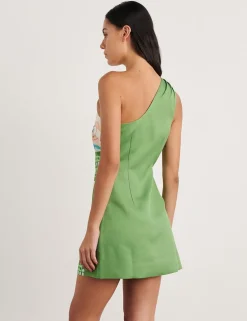 Linen Blend One Shoulder Mini Dress
