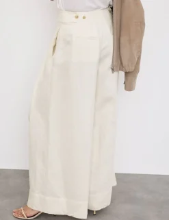 Linen Blend Pleat Front Wide Leg Trousers