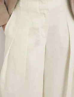 Linen Blend Pleat Front Wide Leg Trousers