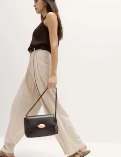 Linen Blend Pleat Front Wide Leg Trousers
