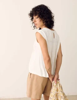 Linen Blend Pleat Yoke Top
