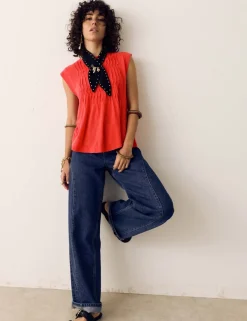 Linen Blend Pleat Yoke Top