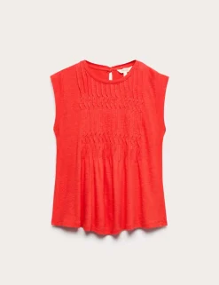 Linen Blend Pleat Yoke Top