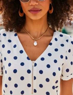 Linen Blend Polka Dot Mini Shift Dress