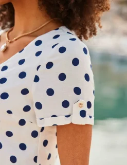 Linen Blend Polka Dot Mini Shift Dress