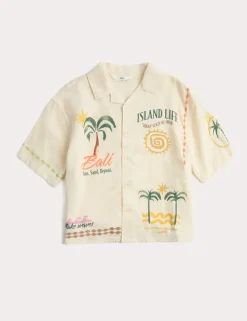 Linen Blend Print Shirt (2-8 Yrs)