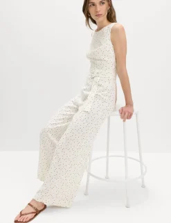 Linen Blend Printed Belted Jumpsuit