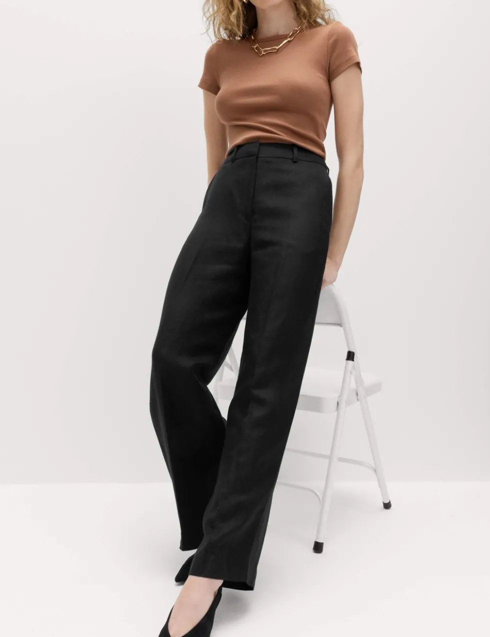 Linen Blend Relaxed Straight Trousers