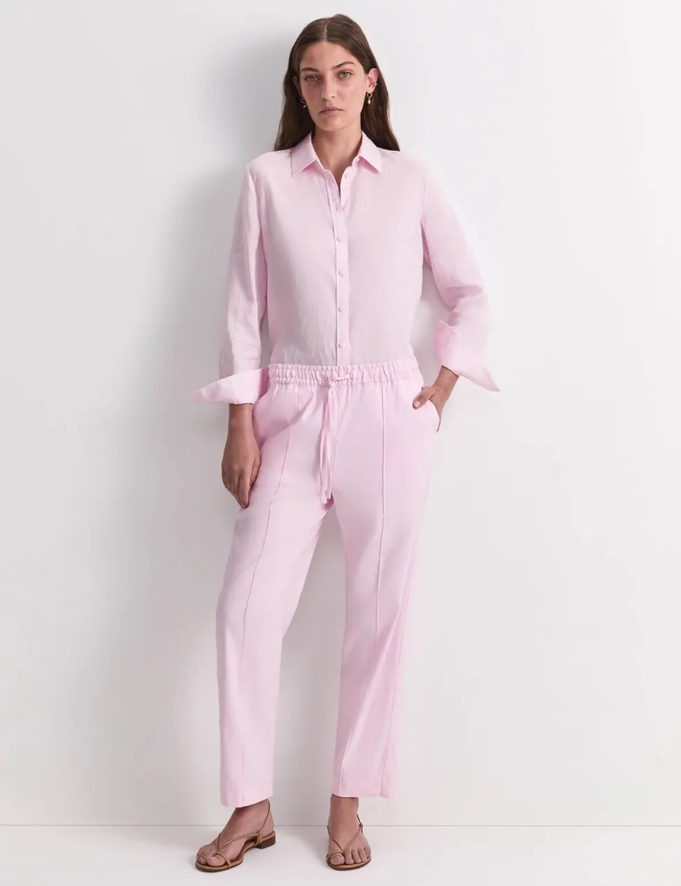 Linen Blend Relaxed Tapered Trousers