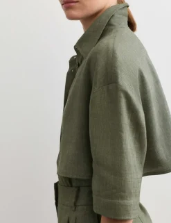Linen Blend Relaxed Utility Shirt with Wool