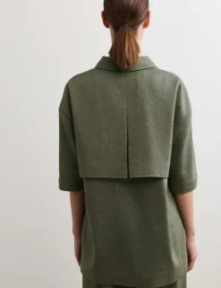Linen Blend Relaxed Utility Shirt with Wool