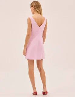 Linen Blend Round Neck Mini Shift Dress