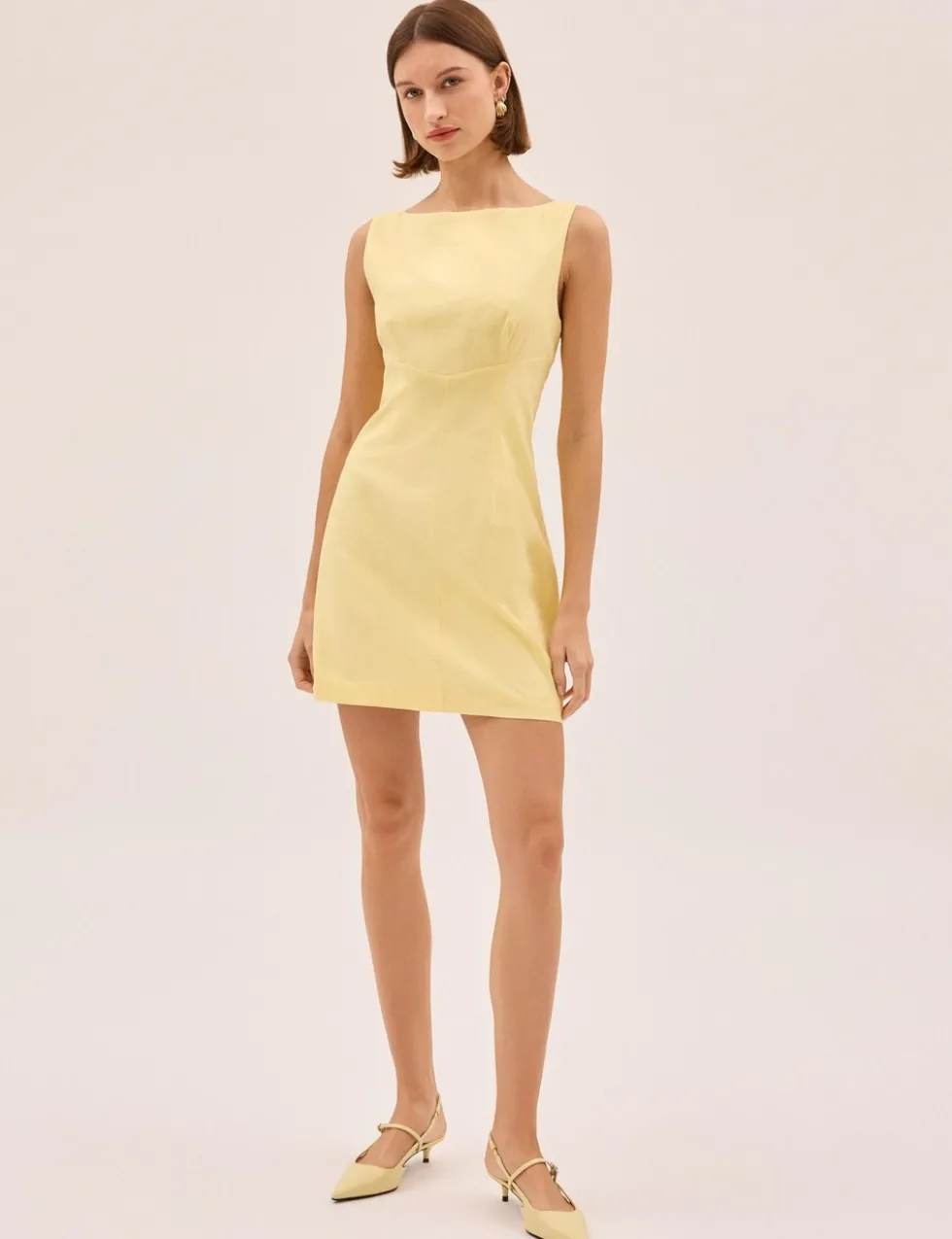 Linen Blend Round Neck Mini Shift Dress
