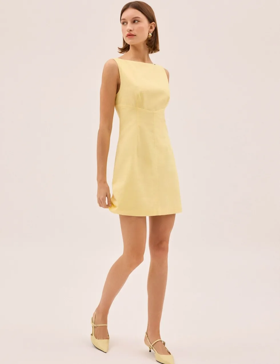 Linen Blend Round Neck Mini Shift Dress