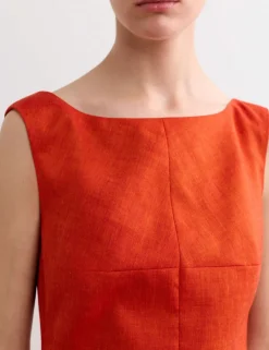 Linen Blend Scoop Back Shell Top with Wool