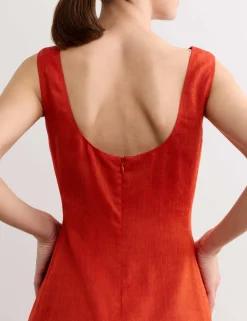 Linen Blend Scoop Back Shell Top with Wool