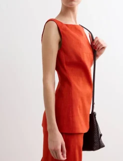 Linen Blend Scoop Back Shell Top with Wool