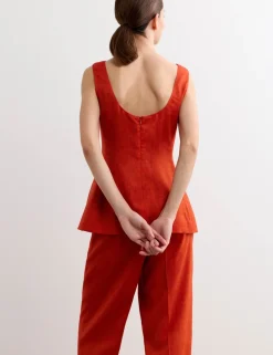 Linen Blend Scoop Back Shell Top with Wool