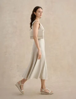 Linen Blend Square Neck Midi Skater Dress
