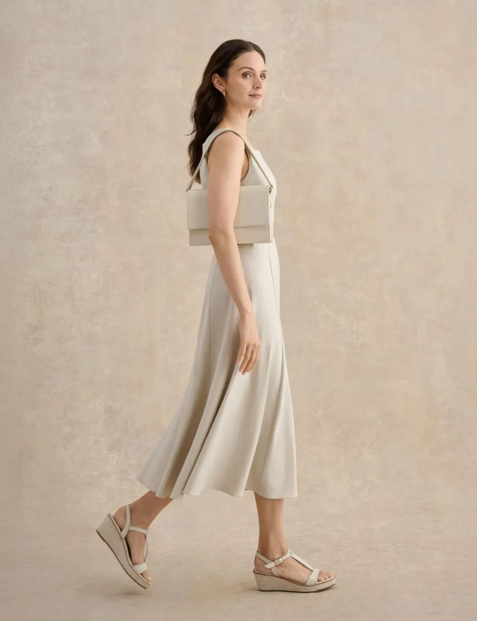 Linen Blend Square Neck Midi Skater Dress