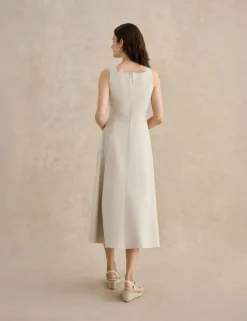 Linen Blend Square Neck Midi Skater Dress