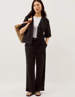 Linen Blend Straight Leg Trousers