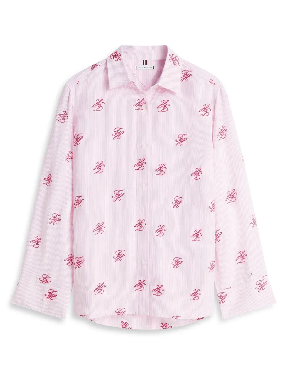 Linen Blend Striped Monogram Collared Shirt