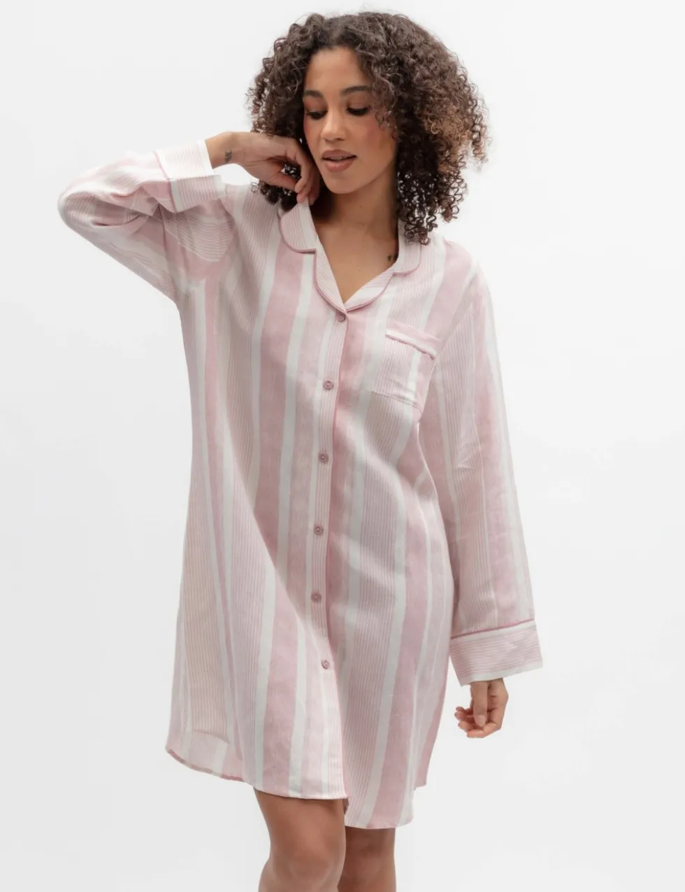 Linen Blend Striped Nightshirt