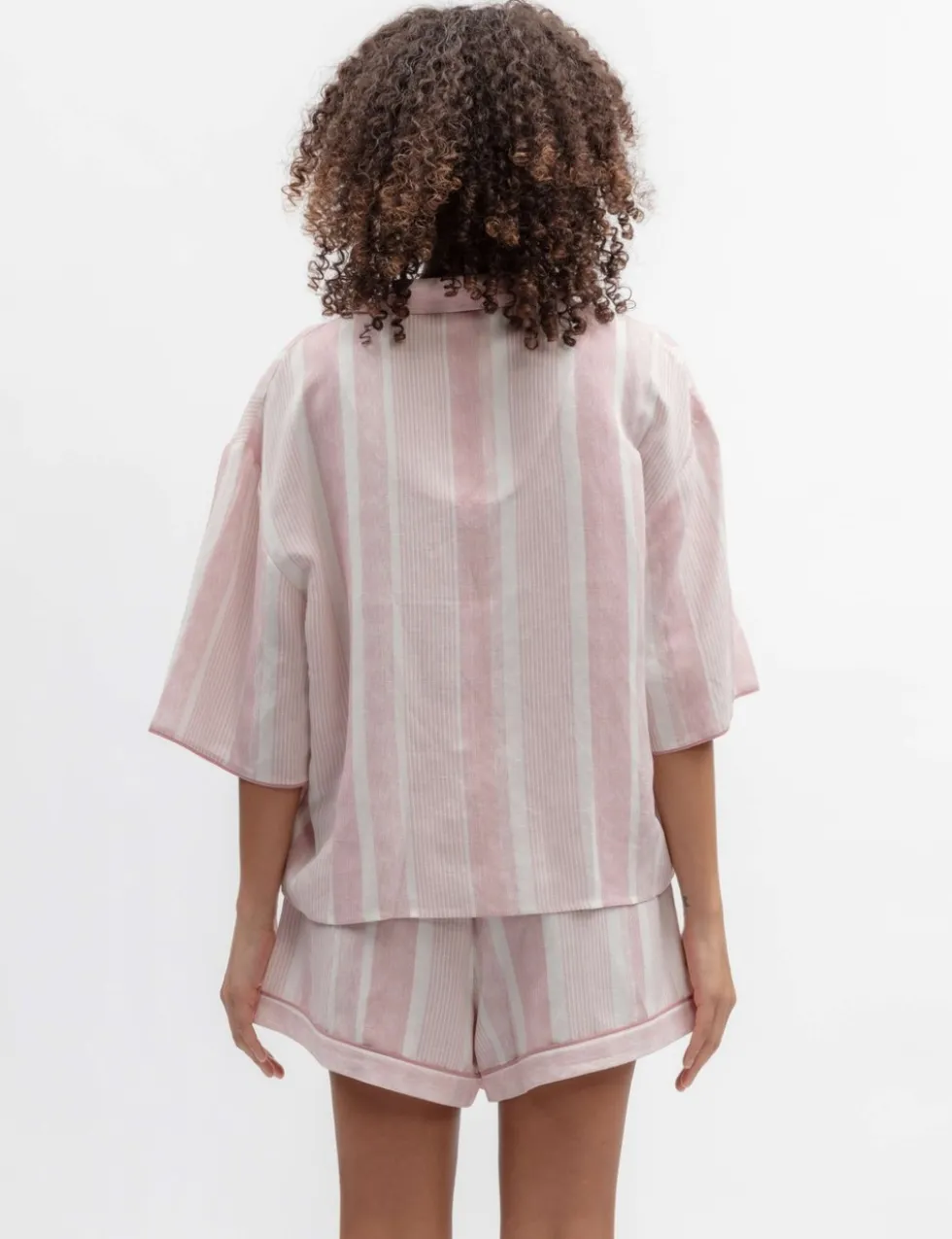 Linen Blend Striped Shortie Set