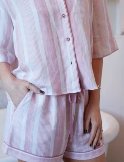 Linen Blend Striped Shortie Set