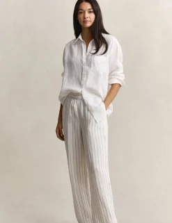 Linen Blend Striped Wide Leg Trousers