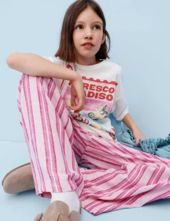 Linen Blend Striped Wide Leg Trousers (6-16 Yrs)