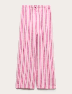 Linen Blend Striped Wide Leg Trousers (6-16 Yrs)