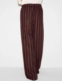 Linen Blend Striped Wide Leg Trousers