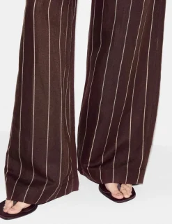 Linen Blend Striped Wide Leg Trousers