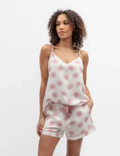 Linen Blend Sun Print Shortie Set
