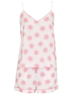 Linen Blend Sun Print Shortie Set