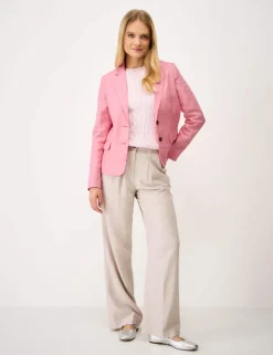 Linen Blend Textured Single Breasted Blazer