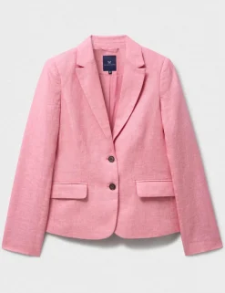 Linen Blend Textured Single Breasted Blazer