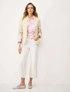 Linen Blend Textured Single Breasted Blazer