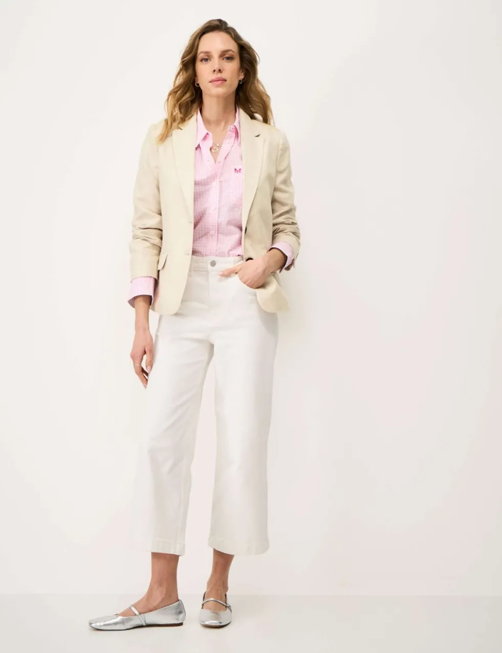 Linen Blend Textured Single Breasted Blazer