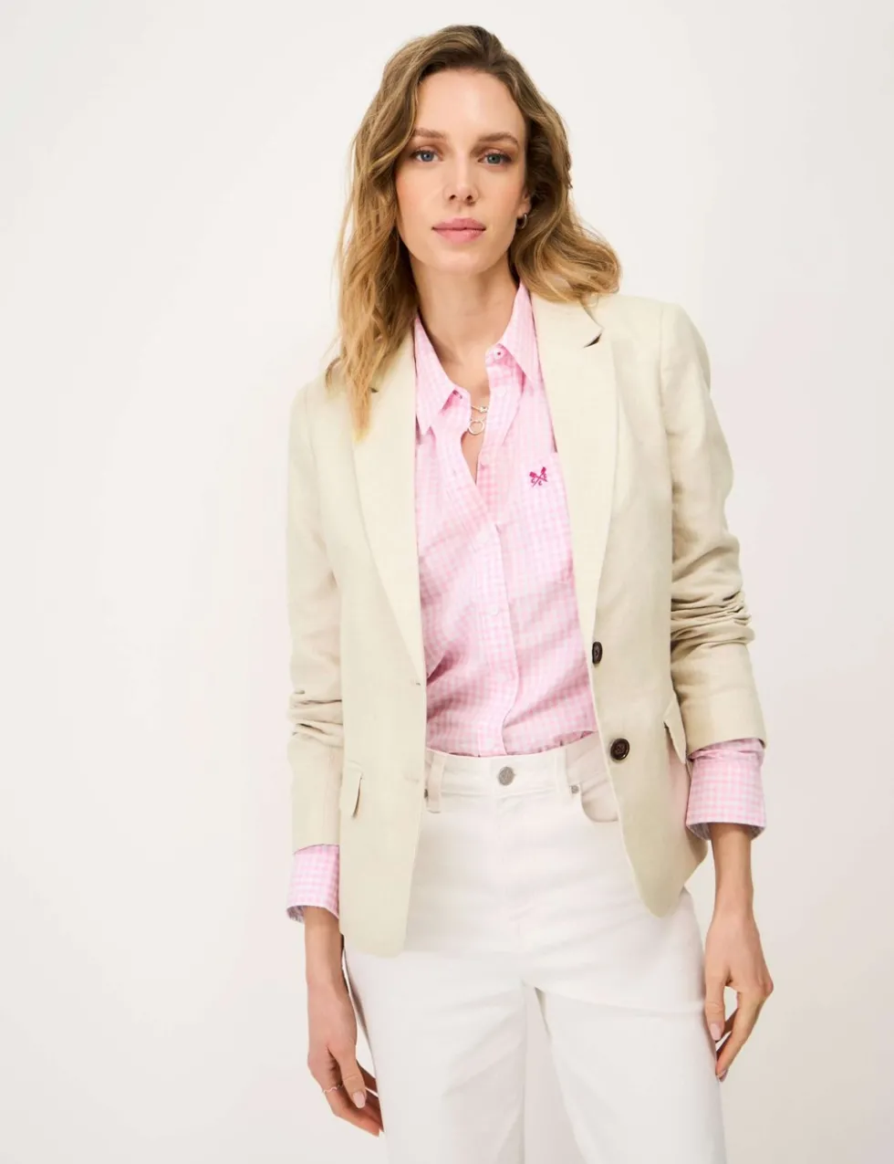 Linen Blend Textured Single Breasted Blazer