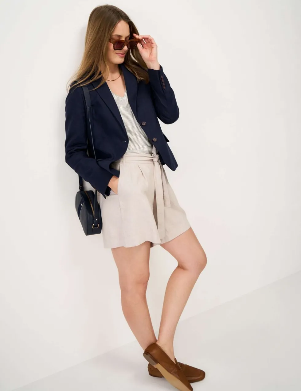 Linen Blend Textured Single Breasted Blazer